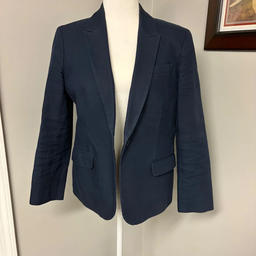 J.Crew Suiting Womens Navy Blue Cotton Single Button Blazer Size 8